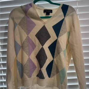 Brooks Brothers 100% Cashmere Argyle Sweater Size L